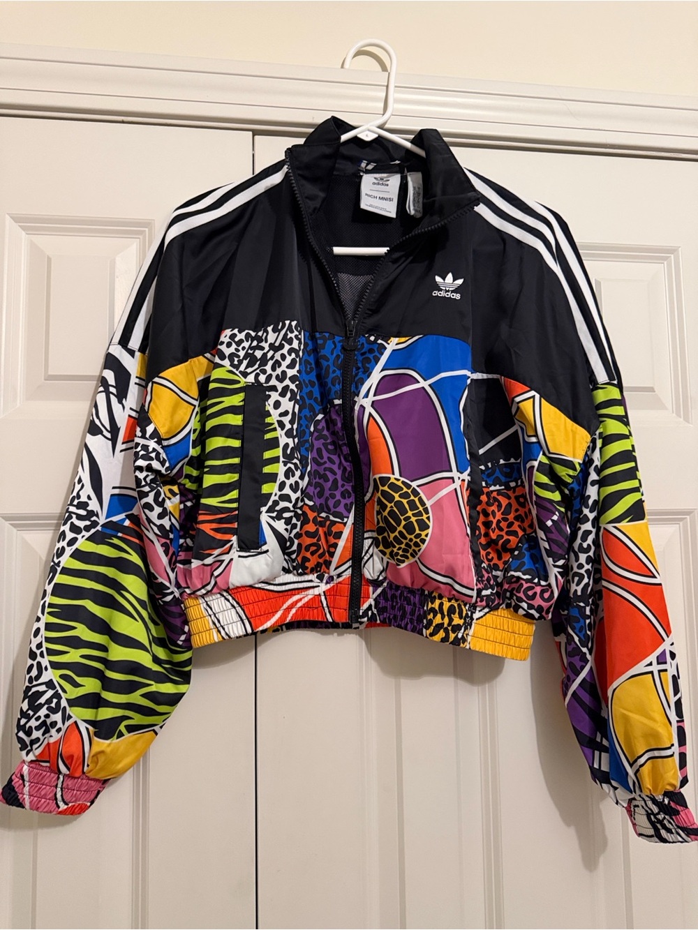 adidas Black Multicolor Cropped Bomber Jacket